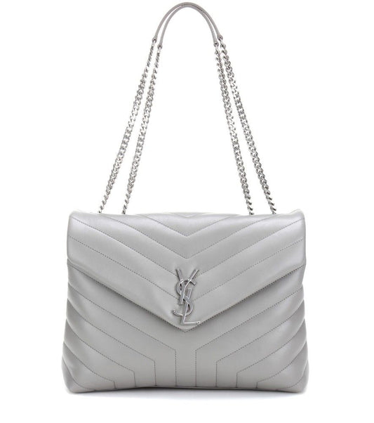 24. Saint Laurent Loulou Large Chain Bag in Quilted "y" Light Grey Leather- SALE $125