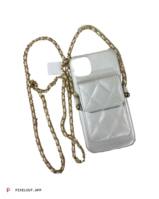 17. White iPhone Case with Gold Chain ($15) SALE